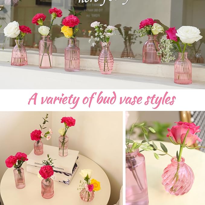 Pink Vase, Bud Vases Set of 12, Small Pink Glass Vases - Image 6