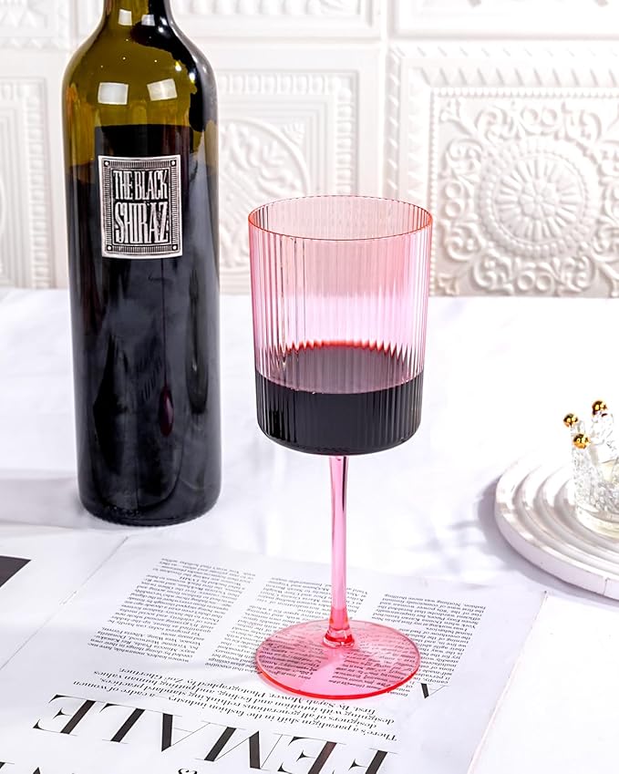 Ciaell 12 PCS Pink Plastic Ribbed Wine Glasses - 10 OZ Plastic Square Wine - Image 9
