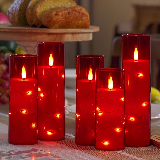 Red Flameless Candles with Remote and String Light, 2.2"x 5" - Image 6