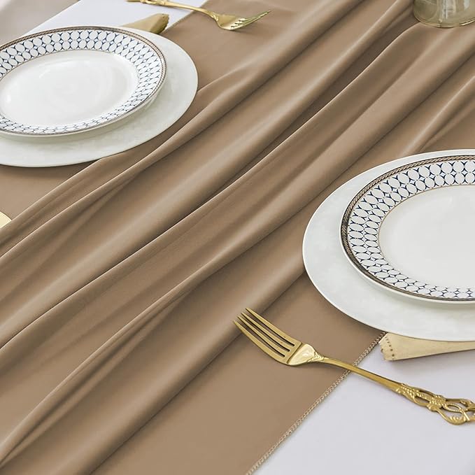 2 Pack 10 Ft Chiffon Table Runner Beige Gauze Long Table Runners 27x120 Inches - Image 5