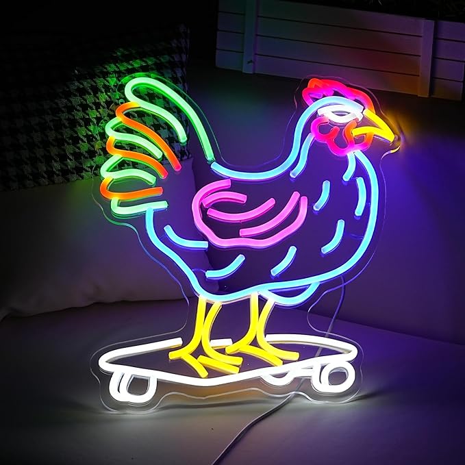 Dimmable Chicken Neon Sign for Wall Decor Funny Skateboarding Rooster LED Neon - Image 5