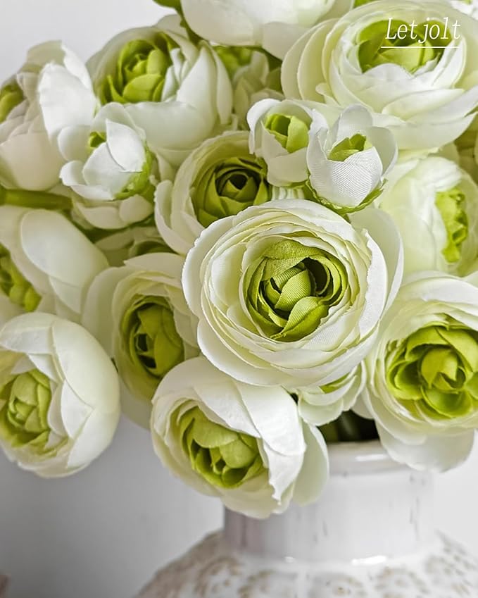 Letjolt Ranunculus Artificial Flower 18 Pcs Green Silk Ranunculus Wedding - Image 2