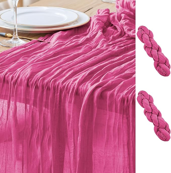 Asee'm 2pcs Cheesecloth Table Runner 120 Inches Long Deep Pink Boho Gauze by Aseem