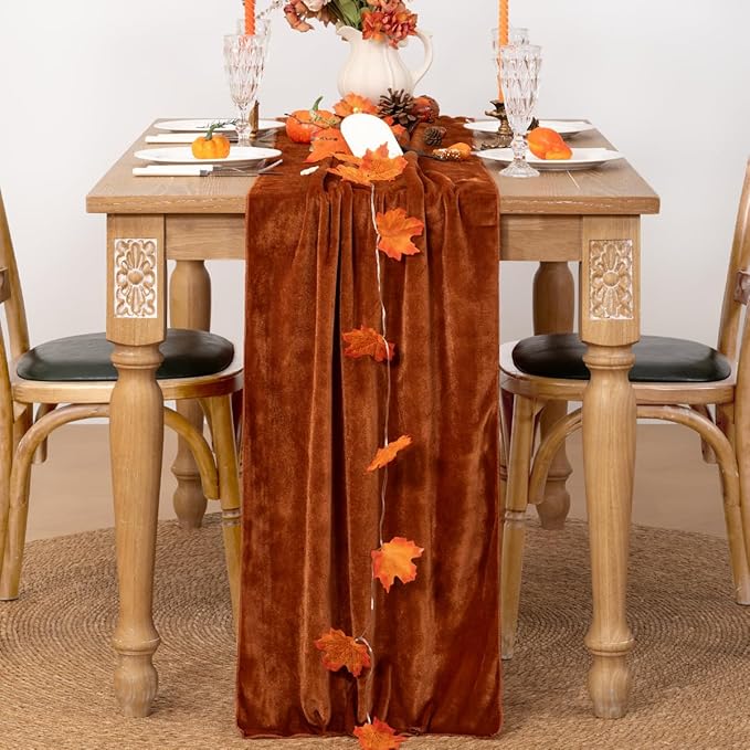 MLMC Terracotta Fall Thanksgiving Table Runner 10ft Luxury Rust Burnt Orange - Image 3