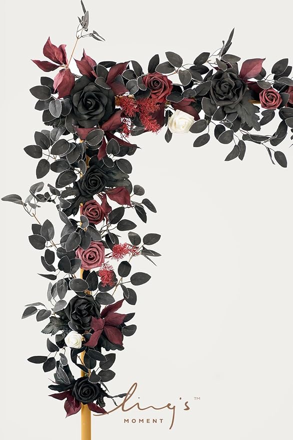 Ling's Moment 5FT Black Burgundy Artificial Flower Garland Fake Rose Leaves - Image 3