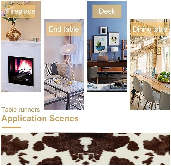 Cow Skin Print Table Runner, Safari Wildlife Brown Country Farm Cowhide Pattern - Image 7