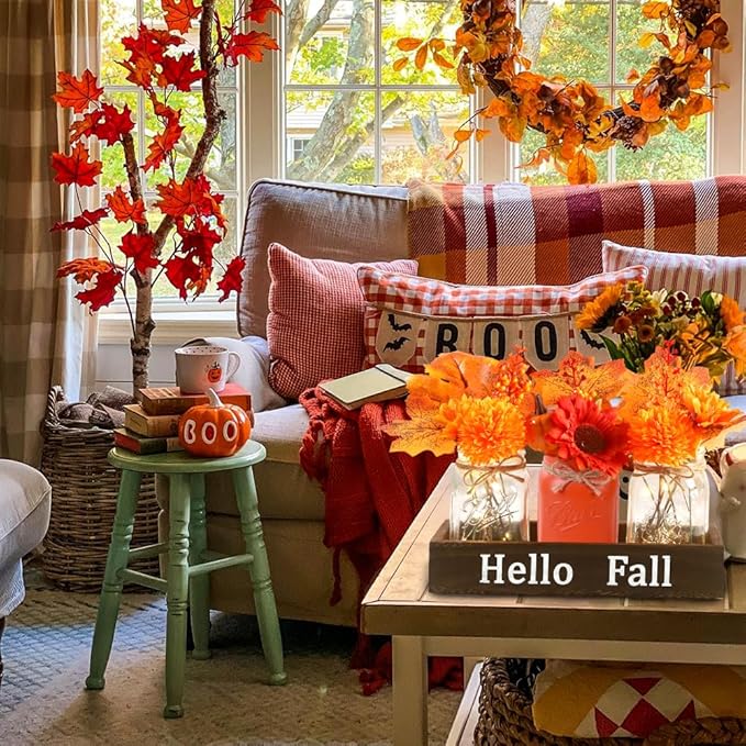 DIYDEC 3PCS Fall Mason Jars 3 * 5Inch Lighting Painted Thanksgiving Tiered Tray - Image 5