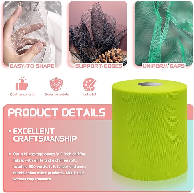 6" x 200 Yards Lime Green Tulle Fabric Rolls - Image 3