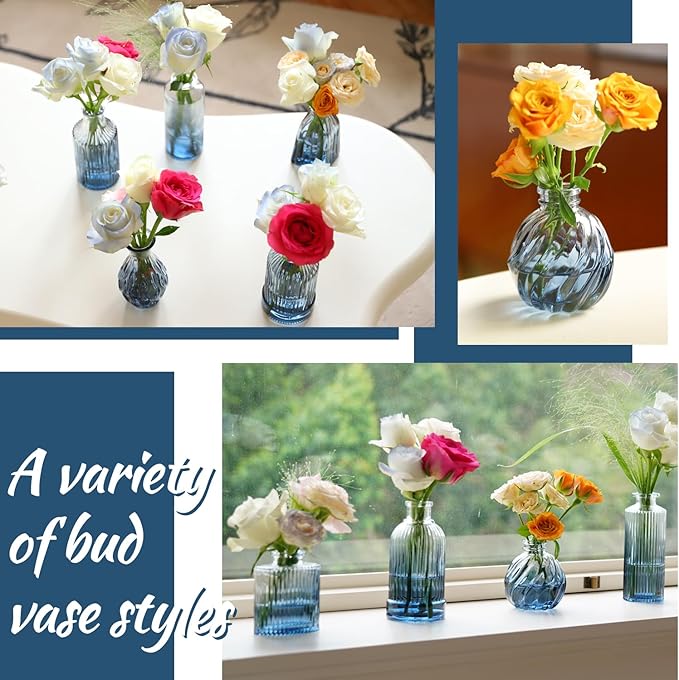 Bud Vases Set of 12, Gradient Blue Glass Vase Vintage Flower Vase - Image 7