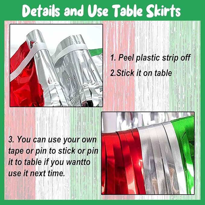 4 Pack 29x108 Inch Metallic Foil Fringe Tinsel Table Skirts - Image 3