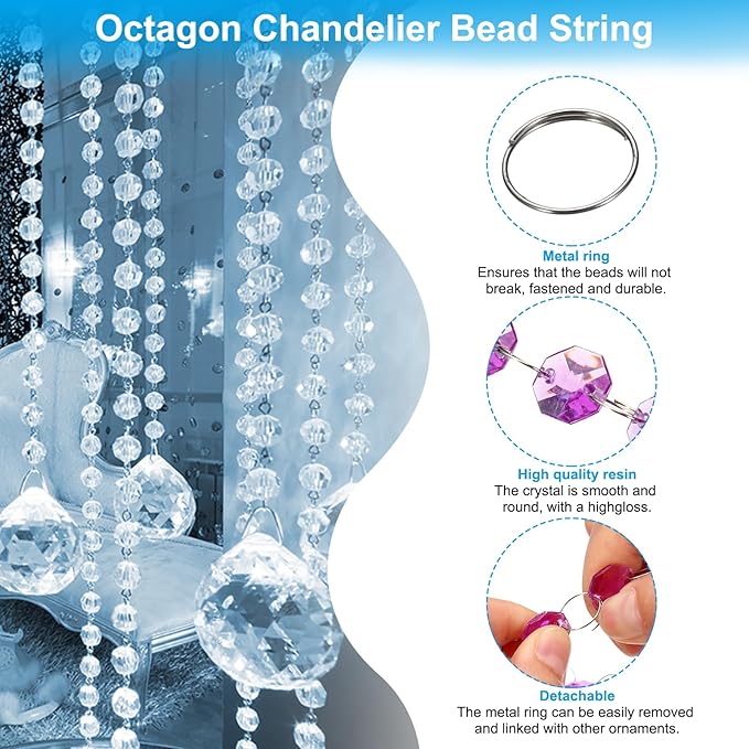 PATIKIL 14 mm Crystal Garland Strands, 32.8 Ft Acrylic Octagon Chandelier Bead - Image 3