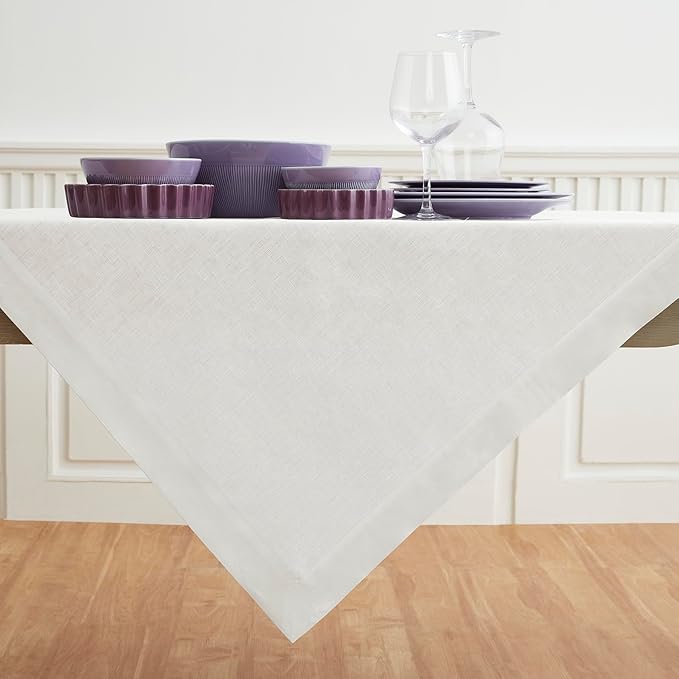 Solino Home Linen White Square Tablecloth 52 x 52 Inch - Image 2