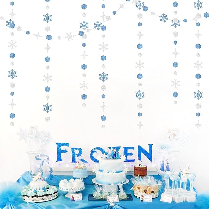 Snowflake-Snow Silver-Blue Christmas Party-Decorations Streamers - 52Ft White - Image 4