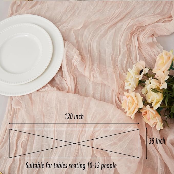 Dusty Pink 1 Pack Cheesecloth Table Runner 120 Inch 10 FT Boho Rustic Gauze - Image 6