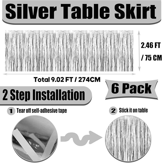 6 Pack 29x108 Inch Metallic Foil Fringe Tinsel Table Skirts Banner - Image 2