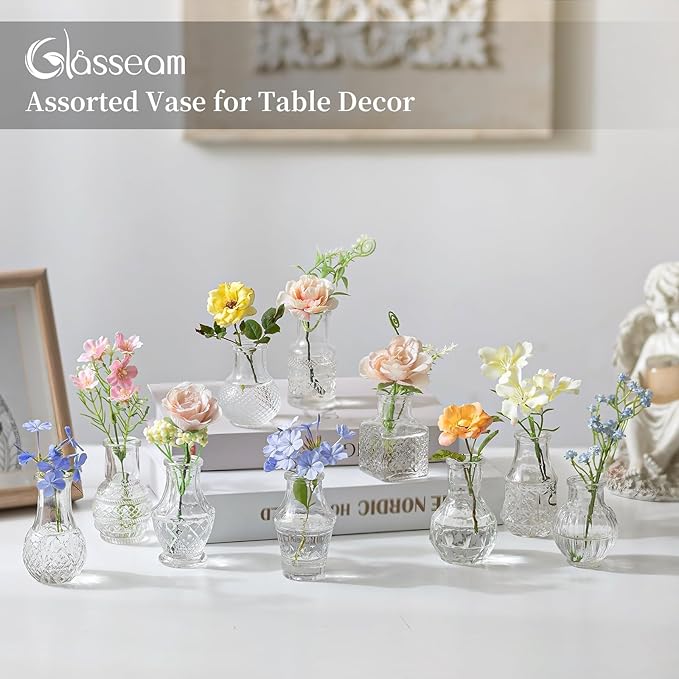 Glasseam Small Bud Vases for Centerpieces: 20PCS Mini Clear Glass Vase Set for - Image 7