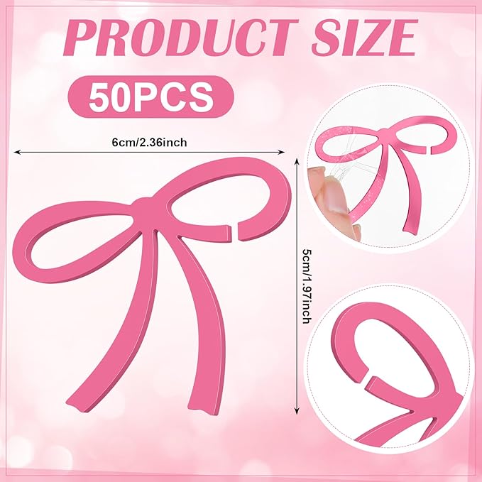 50 Pcs Bows Drink Tags Coquette Bow Wine Glass Charms Acrylic Bowknot Drink Tag - Image 2