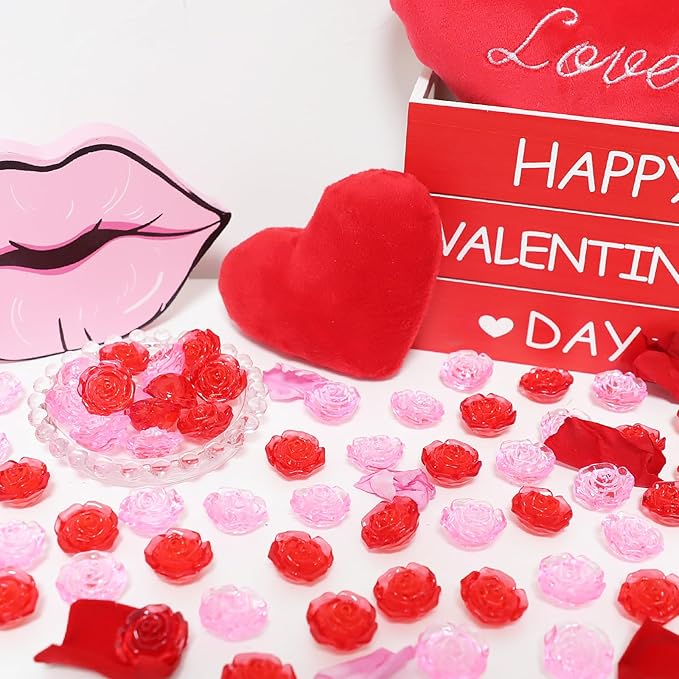 Fangoo 210PCS Red Pink Acrylic Rose Ornaments Mini Acrylic Rose Gems - Image 3