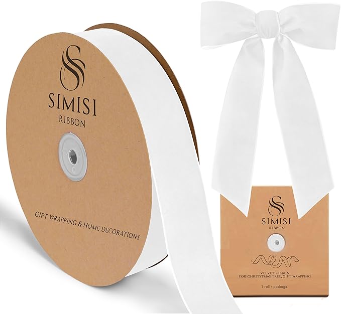 White Velvet Ribbon 1.5'' 25 Yards by SIMISIRIBBON