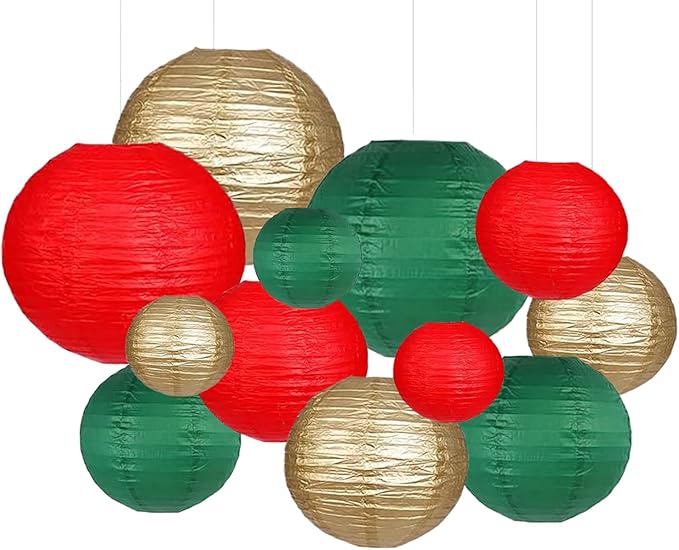 Green Red Paper Lanterns Decorative 12pcs Christmas Hanging Decorations by Capesaro