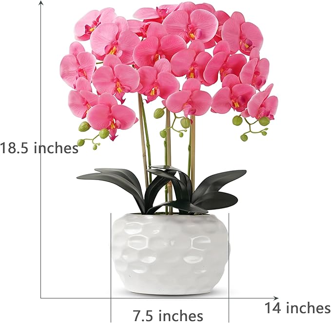 Orchid Artificial Flowers with White Vase Large Silk Faux Phalaenopsis Flowers - Image 2
