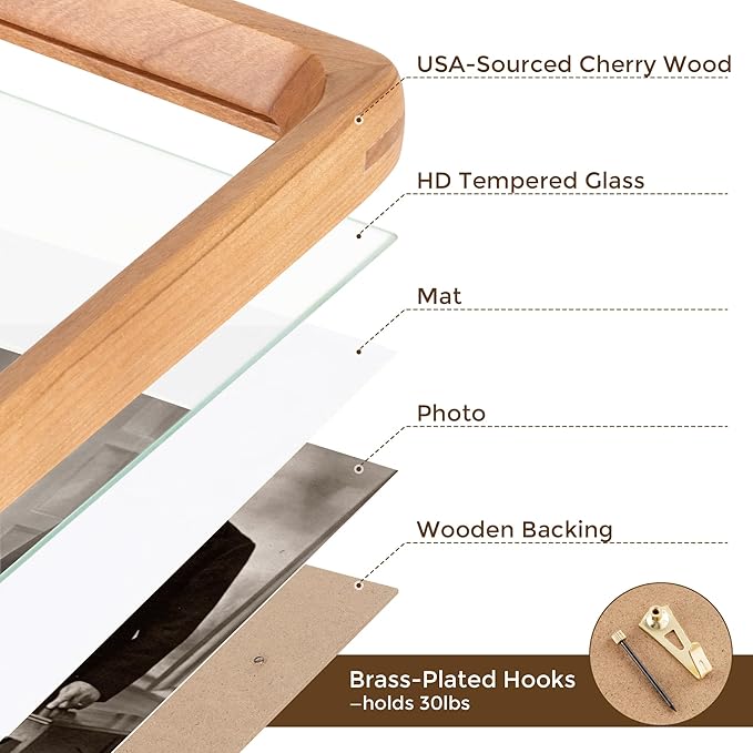 16x16 Picture Frame USA-Sourced Natural Cherry Wood Solid Original Wood Photo - Image 4