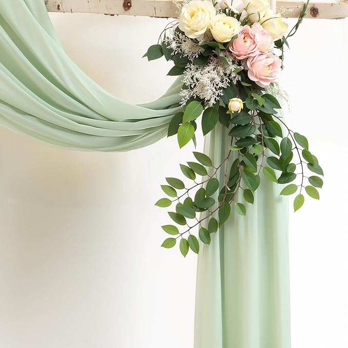 Wedding Arch Draping Fabric, 2 Panels 19FT Sage Green Arch Drapes Chiffon - Image 3