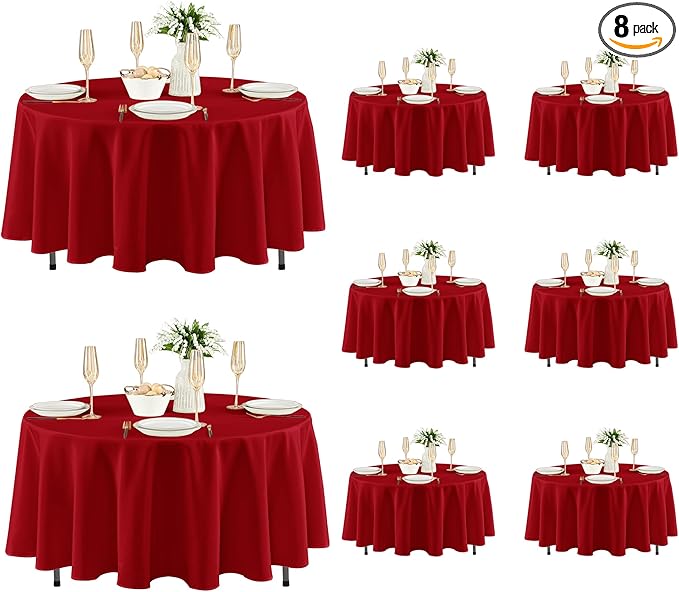 Fitable 8 Pack Round Tablecloths: Stain Resistant Wrinkle Free Circle Table by Fitable