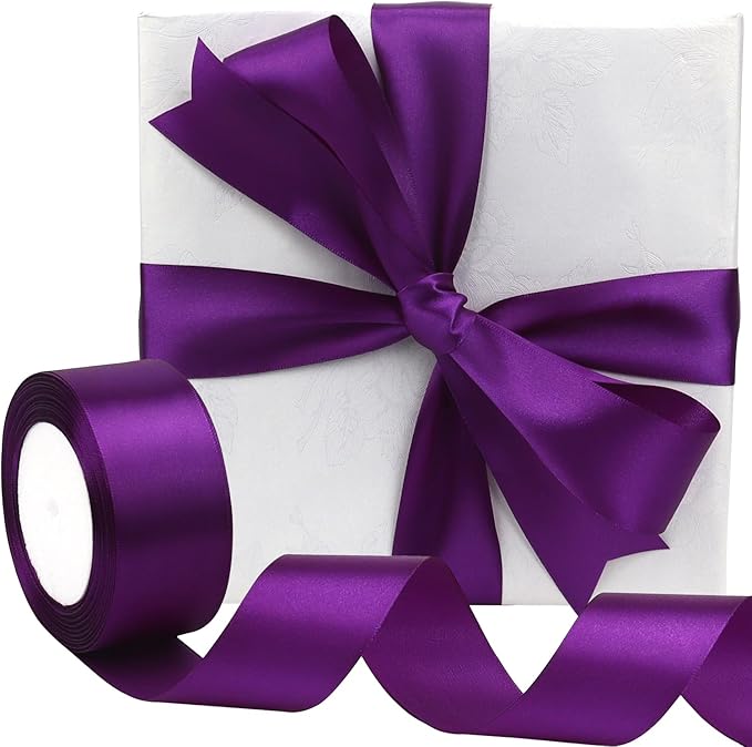 Purple Solid Satin Ribbon 1-1/2 Inch 25 Yards Solid Polyester Fabric Ribbon - Image 5