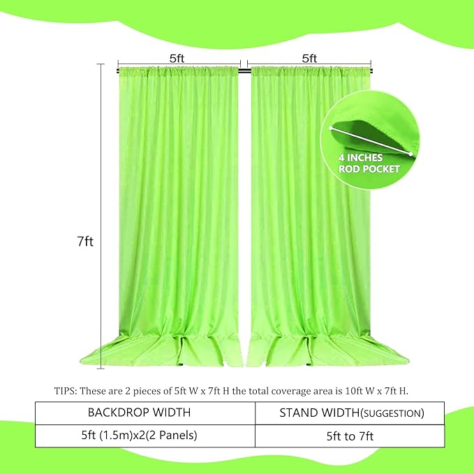 2 Panels Fruit Green Backdrop Curtain, 10 x 7 Feet Background Curtains - Image 2
