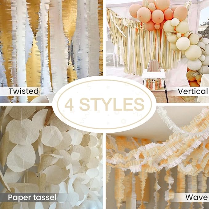 PartyWoo White Crepe Paper Streamers 4pcs 328ft Pack of Sand White Crepe Paper - Image 6