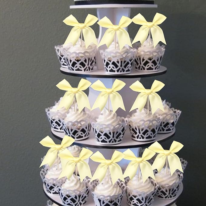 24 PCS Bow Cupcake Toppers Bow Cupcake Picks Bowknot Birthday Party Decorations - Image 6