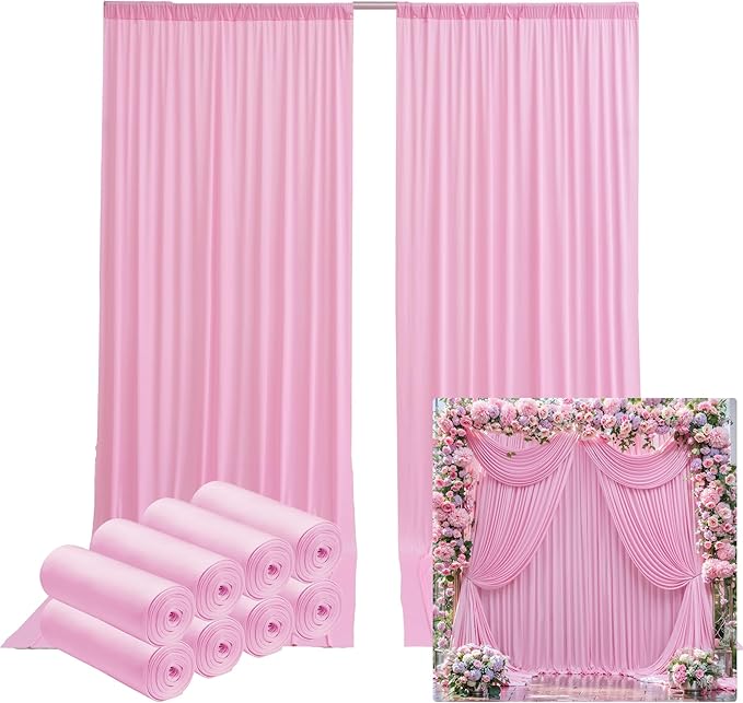 40ftx12ft Wrinkle Free Pink Backdrop Curtain, 8 Panels 12FT Height Pink Wedding by LeegleriTableSkirt