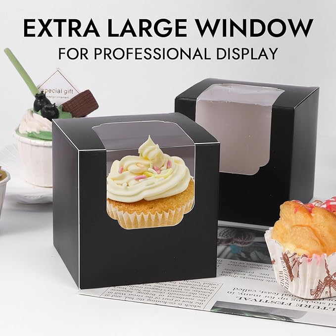 JCD 120 Boxes+120 Inserts Black Cupcake Boxes Individual Cupcake Container 3.5" - Image 5