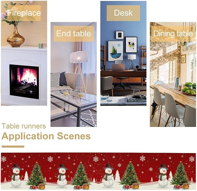Christmas Table Runner, Snowman Rustic Red Snowflake Winter Table Cloth Kitchen - Image 6