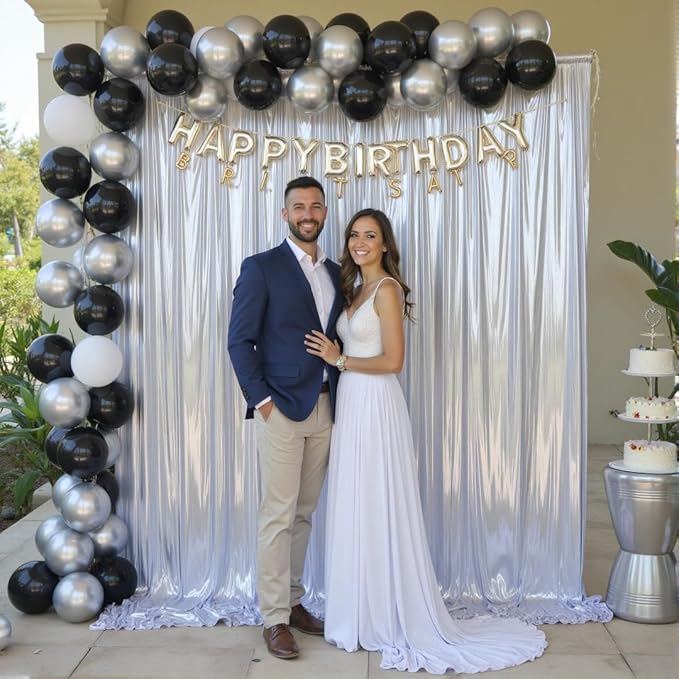 10ftx10ft Sequin Silver Backdrop Curtain - Image 5