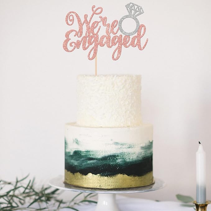 1 PCS We're Engaged Cake Topper Glitter Diamond Ring Wedding Engagement Cake - Image 5