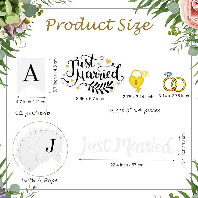 16 Pcs Just Married Car Decorations Include 14 Assorted Ornate Car Magnets Just - Image 4