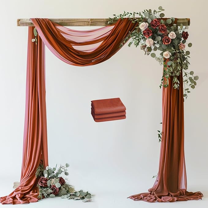 Wokceer Wedding Arch Draping Fabric Terracotta 3 Panels 28.7" x 20FT Sheer by Wokceer