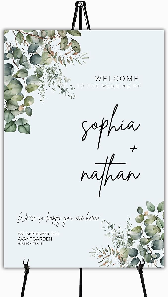 Wedding welcome sign, Modern greenery eucalyptus wedding sign by Custom