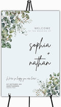 Wedding welcome sign, Modern greenery eucalyptus wedding sign by Custom