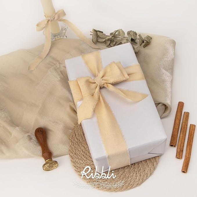 Ribbli 3 Rolls Nude Ribbon 1.5 Inch x 18Yards Beige Handmade Cotton Frayed - Image 3