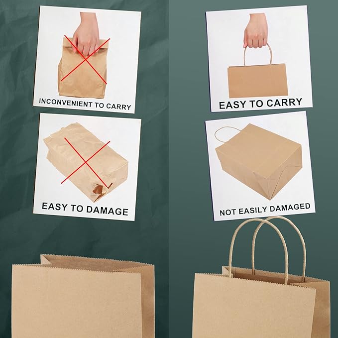 METRONIC Paper Gift Bags 8x4.25x10.5 100Pcs Brown Paper Bags - Image 4