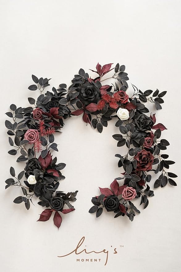 Ling's Moment 5FT Black Burgundy Artificial Flower Garland Fake Rose Leaves - Image 5