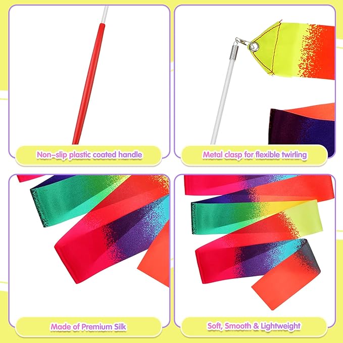 Yilloog 50 Pcs Ribbon Dancing Wands Party Favors, 78.7 Inch Artistic Gymnastics - Image 4
