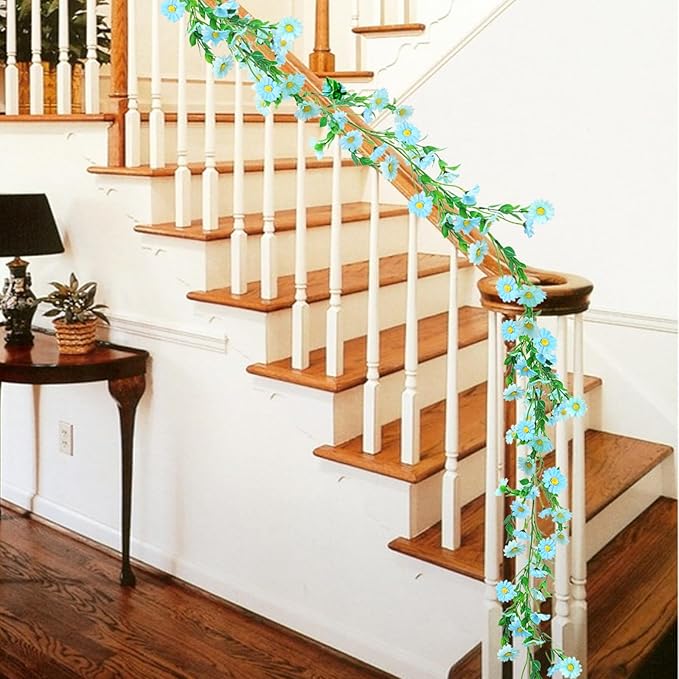 2 Pack Silk Flower Garland Artificial Blue Daisy Garland Fake Hanging Vines - Image 4