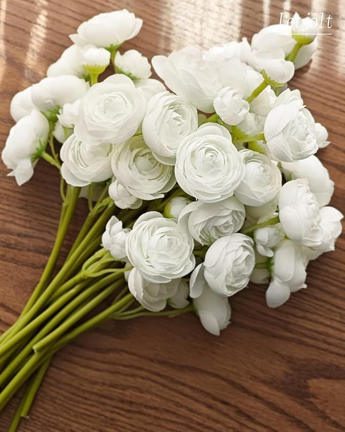 Letjolt Ranunculus Artificial Flower White Silk Flowers Faux DIY Bouquet - Image 7