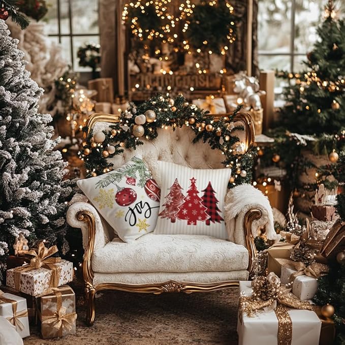 GEEORY Winter Christmas Throw Pillow Covers 20 x 20 Inch Set of 4, Xmas Trees - Image 7