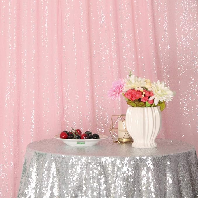 Eternal Beauty Pink Sequin Backdrop, 10x10 Ft Glitter Background Curtains - Image 4