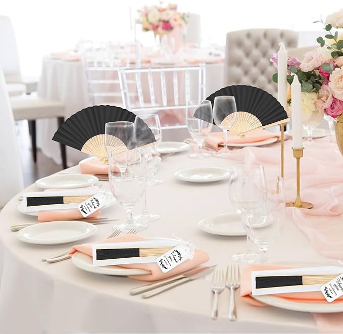 50Set Wedding Hand Fans Party Favors Black Paper Folding Handheld Fans Bulk - Image 6